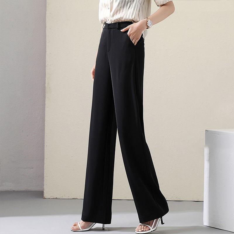 Spring Summer High Waist Wide-leg PantsDraped White Slim Women's Pants Suit Pants Ice Silk Casual Straight Pants