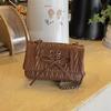 Fashionable and trendy women's  new high-end pleated diamond grid chain single shoulder crossbody small square bag