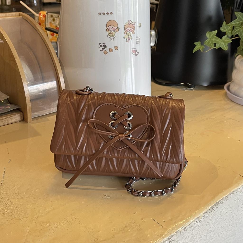 Fashionable and trendy women's  new high-end pleated diamond grid chain single shoulder crossbody small square bag