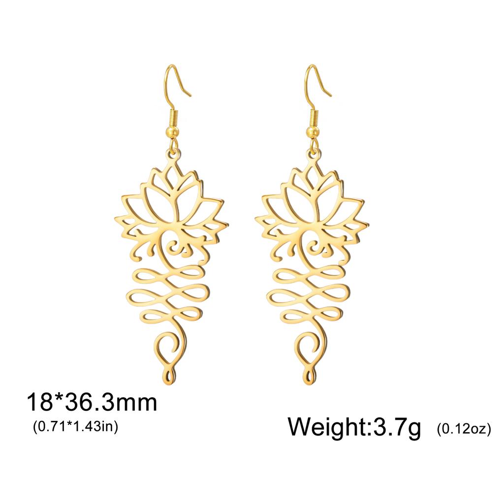 My Shape Hollow Lotus Flower Drop Earrings for Women Girls Stainless Steel Retro Unalome Earring Yoga Fashion Amulet Jewelry