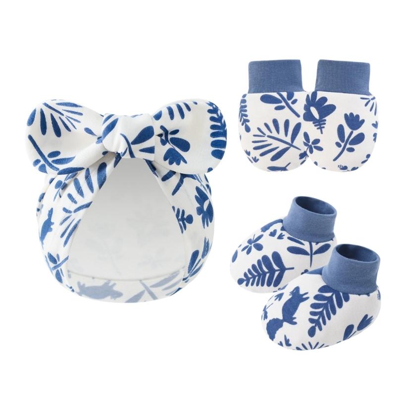 Noworodki Bawełniana Czapka Rękawiczki Skarpetki 1 Zestaw Ochrona Przed Zadrapaniami Pełna Ochrona Rękawiczki Nakładki na Stopy Akcesoria Niemowlęce