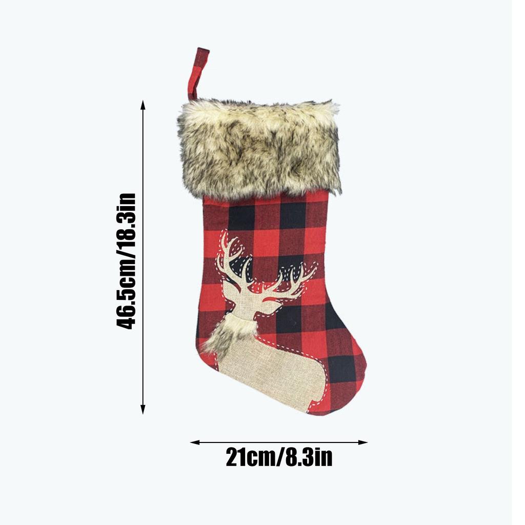 Christmas Stocking Burlap Plaid Multi-Design Santa Snowman Reindeer Snowflake Festive Holiday Gift Bag Hanging Christmas Decor