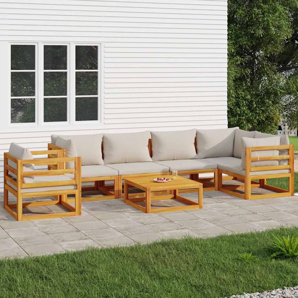 Vidaxl 7-Cz. Garden Lounge Set, Light Grey Cushions, Wood