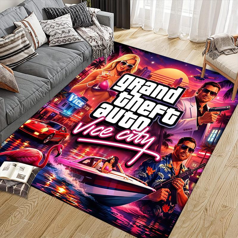 Grand Theft Auto2 Flannel Pattern Square Carpet,Area Rug,Carpet Rug for Living Room Bedroom Sofa Playroom Decor,Non-slip Floor Mat