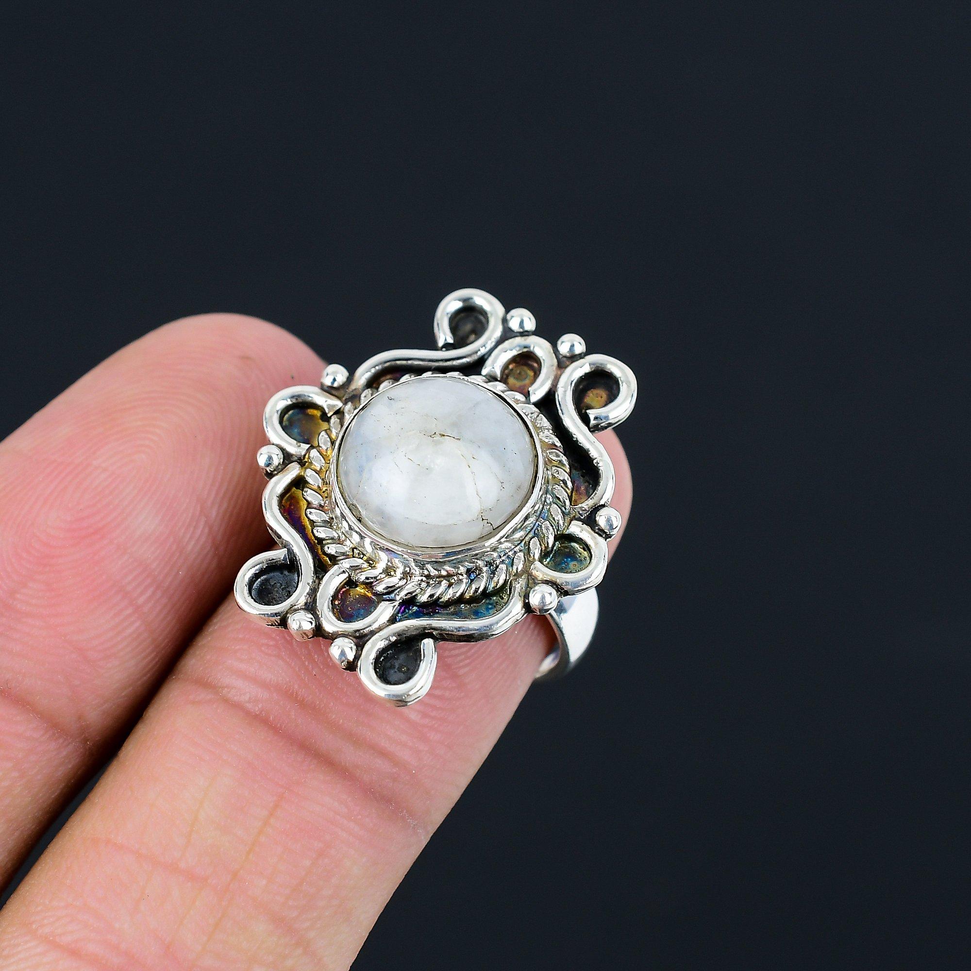 Rainbow Moonstone Gemstone Sterling Silver Engagement Ethnic Ring Jewelry Size 7 7
