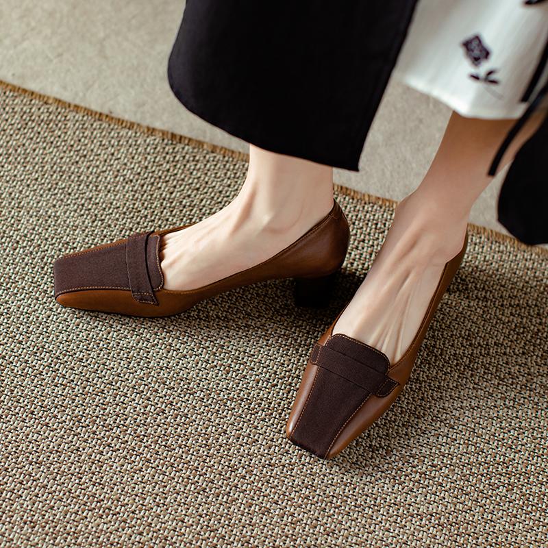 2024 Spring Summer Basic Women Pumps Office Ladies Party High Quality Genuine Leather Thick Heels Shoes Woman Fashion Concise
