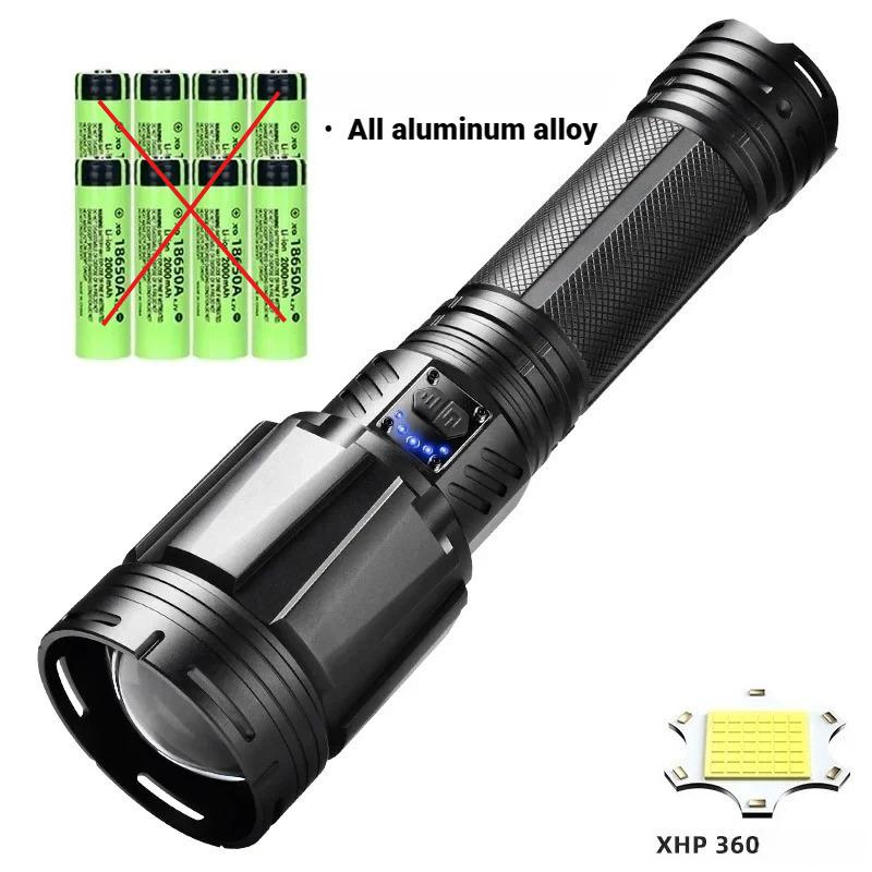 

15000LM XHP360 High Power Led Flashlight Powerful Tactical Torch Rechargeable Super Long Range Outdoor Emergency Camping Lantern 15000LM-Without battery
