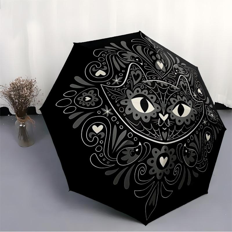 1pc Cat Mandala Automatic Open/Close Umbrella, Windproof, Folding Compact Umbrella with Lightweight Design for Women/Men029