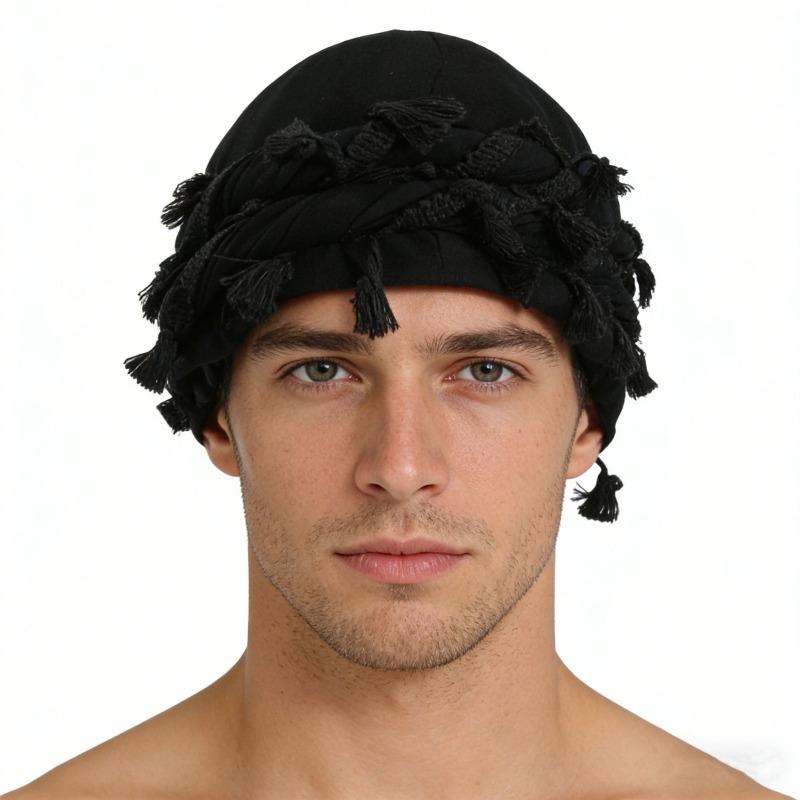 fringed headscarf hat, solid color cashew print twist tail hat, hip hop twist braided hat