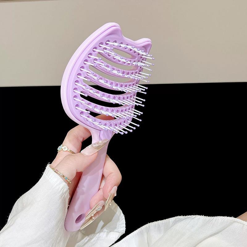 Cute Cat Ear Detangling Hair Brush Self Cleaning Design Soft Massage Bristles For Daily Hair Care Home Travel Use
