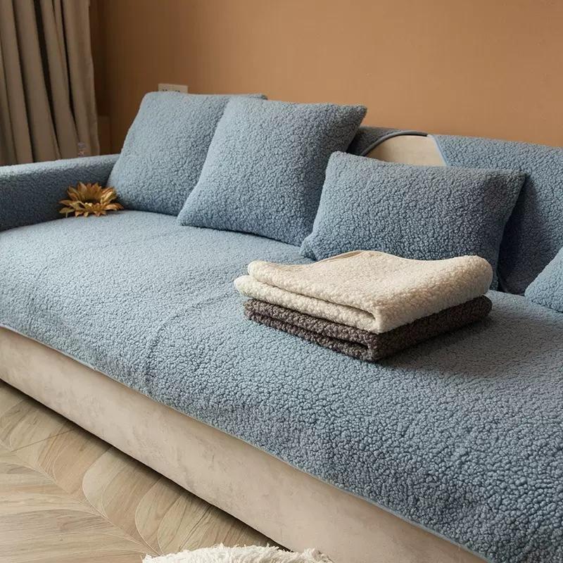 Home Decoration Sofa Cushion Winter Thick Plush Sofa Covers Lamb Wool Anti Slip Sofa Protective Blanket Sofa Dust Cover Towel