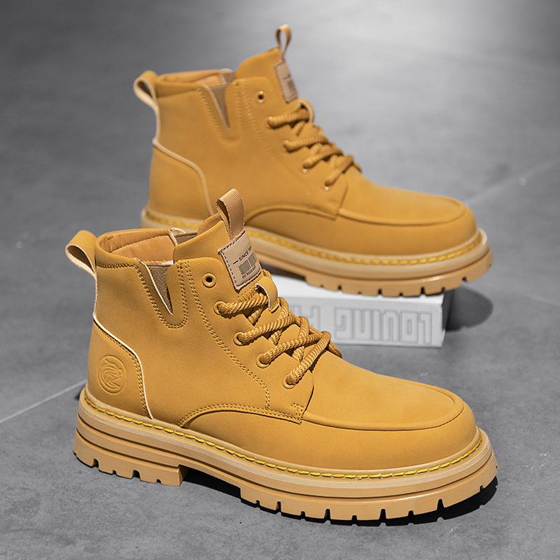 

Осенняя обувь для мужчин, ботинки, высокие кожаные повседневные туфли, молодежные уличные ботинки с лодыжкой 44 жёлтый