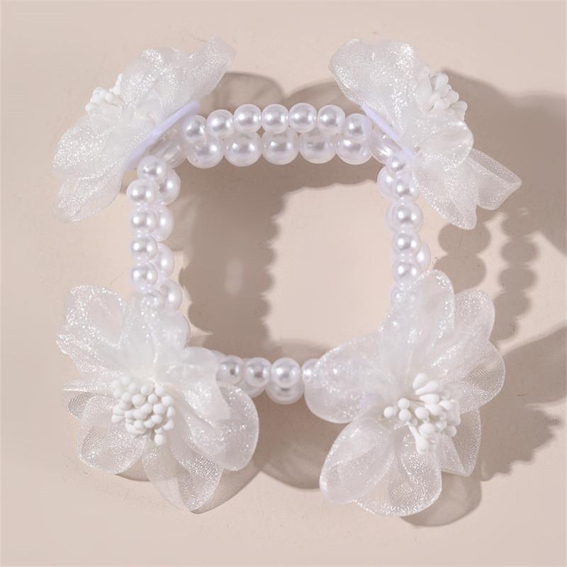 Handcrafted Floral Pearl Bridal Bracelet With Cloth Material For Wedding And Bridesmaids