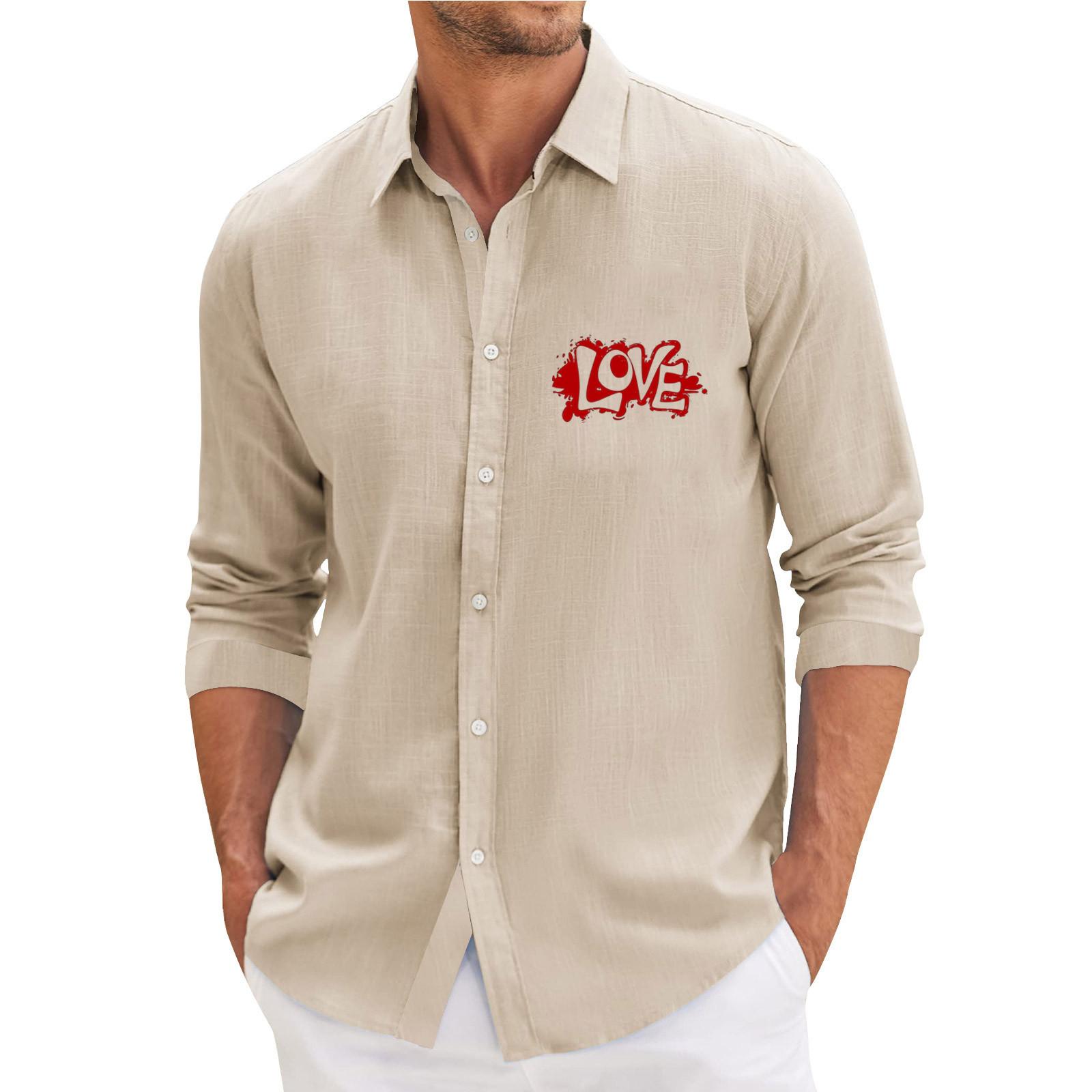 

Чоловіча повсякденна сорочка з довгими рукавами. Модний топ із лацканами XL бежевий