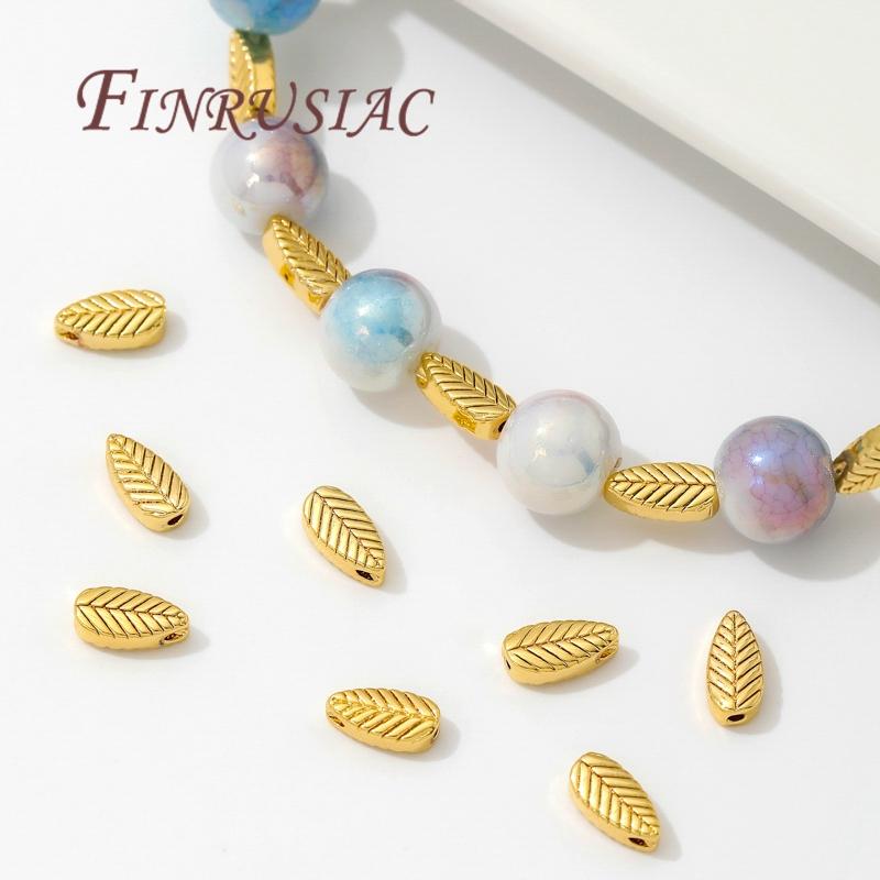 18K Gold Plated Spacer Beads Brass Leaf Shape Bead Separators For Beads Accessories For Bracelets DIY Jewelry Making Supplies
