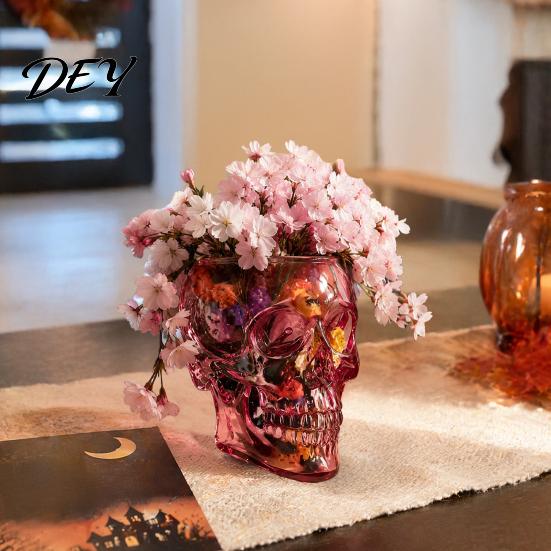 Crâne en Résine Transparente Vase Mural Gothique, Pot de Fleurs Rose Translucide, Accessoires de Maison Ornement de Bureau Unique, pour Décoration de Fleurs Séchées Transparent