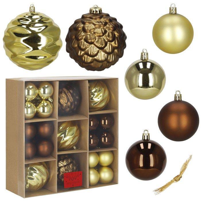 Boules de sapin de Noël - SPRINGOS - Ensemble de 37 pièces - Incassables - Marron doré - Décorations élégantes