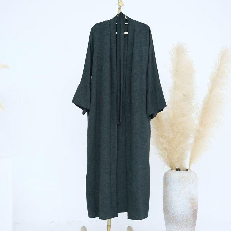 

New Arrival Middle East Dress and Cardigan Robe Two-piece Set Long Robe Dress Two-Piece Set Army Green M
