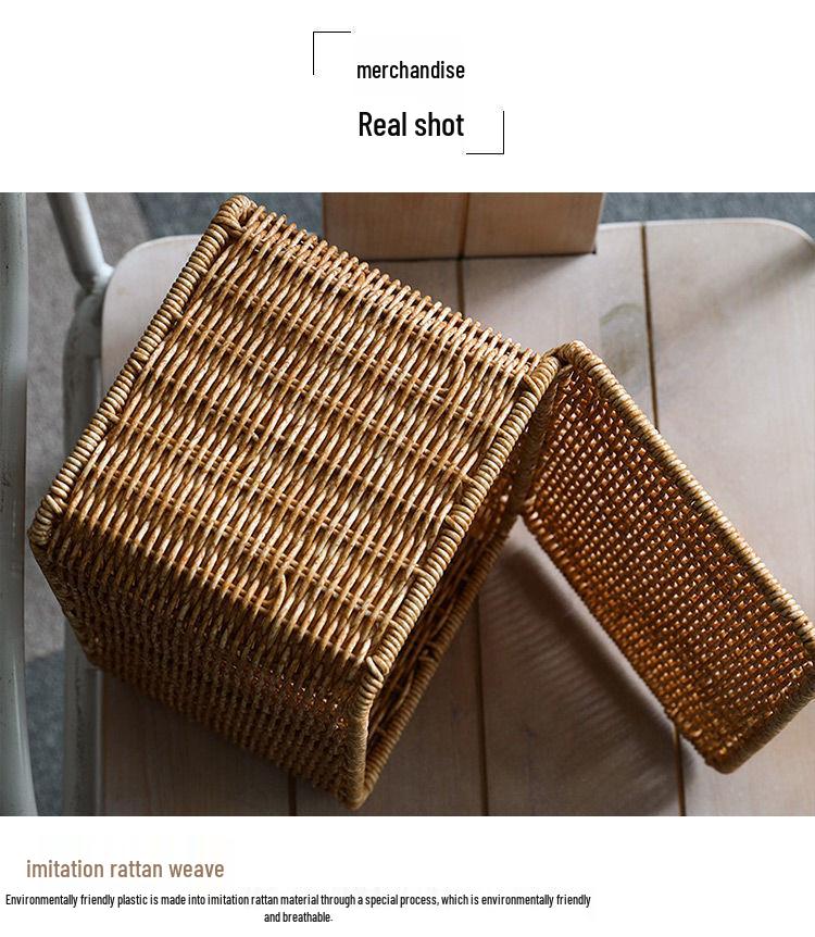Nordic Style Rattan-Look Woven Storage Box with Lid for Bedroom and Household Organization.