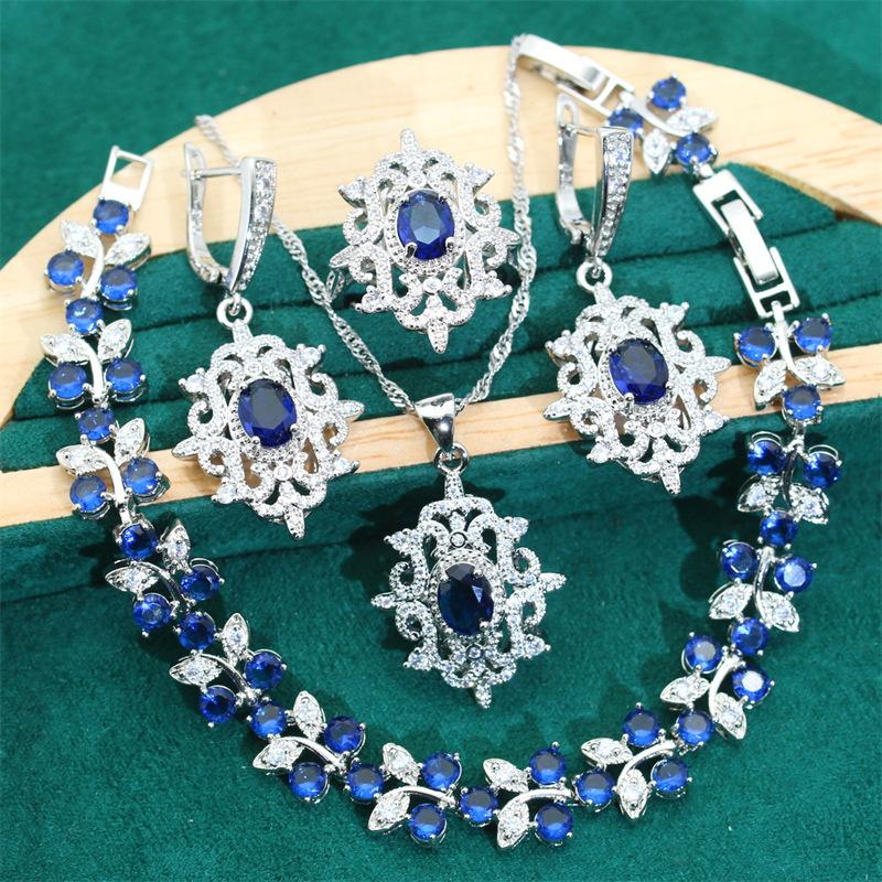 

Европа и США Синие серьги Ожерелье Комплект ювелирных изделий Роскошный темперамент в стиле Европы и США 10 yards