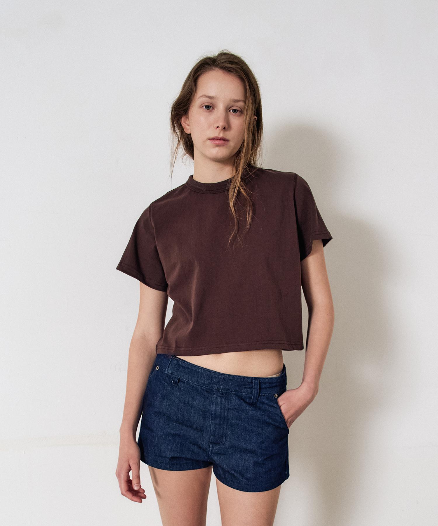 Easy O Woman Basic Crop T Shirt_Brown Free