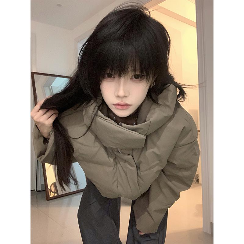 

Unisex American Style Hooded PU Leather Down Jacket: Winter Warm, Thick, Short Puffer for Couples. Medium (M) кавовий
