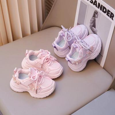 Mädchen Mesh Blumen Sneaker 2025 Frühling und Herbst neu weichsohlige Mädchen Papa Schuhe atmungsaktiv und leicht Freizeitschuhe