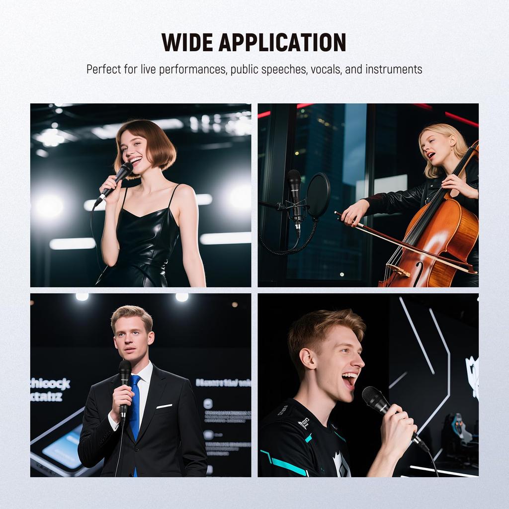 NEEWER Cardioid Dynamic Microphone with XLR Rigid Metal Unidirectional Pickup Mic for Musical Public PC Streaming Black NW-040 Cable, Housing,