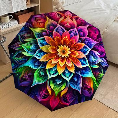 1PC Flower Mandala Umbrella-8-Rib Reinforced, Automatic Open, Lightweight & Durable, Cute Fashion Accessory for Outdoor-T139