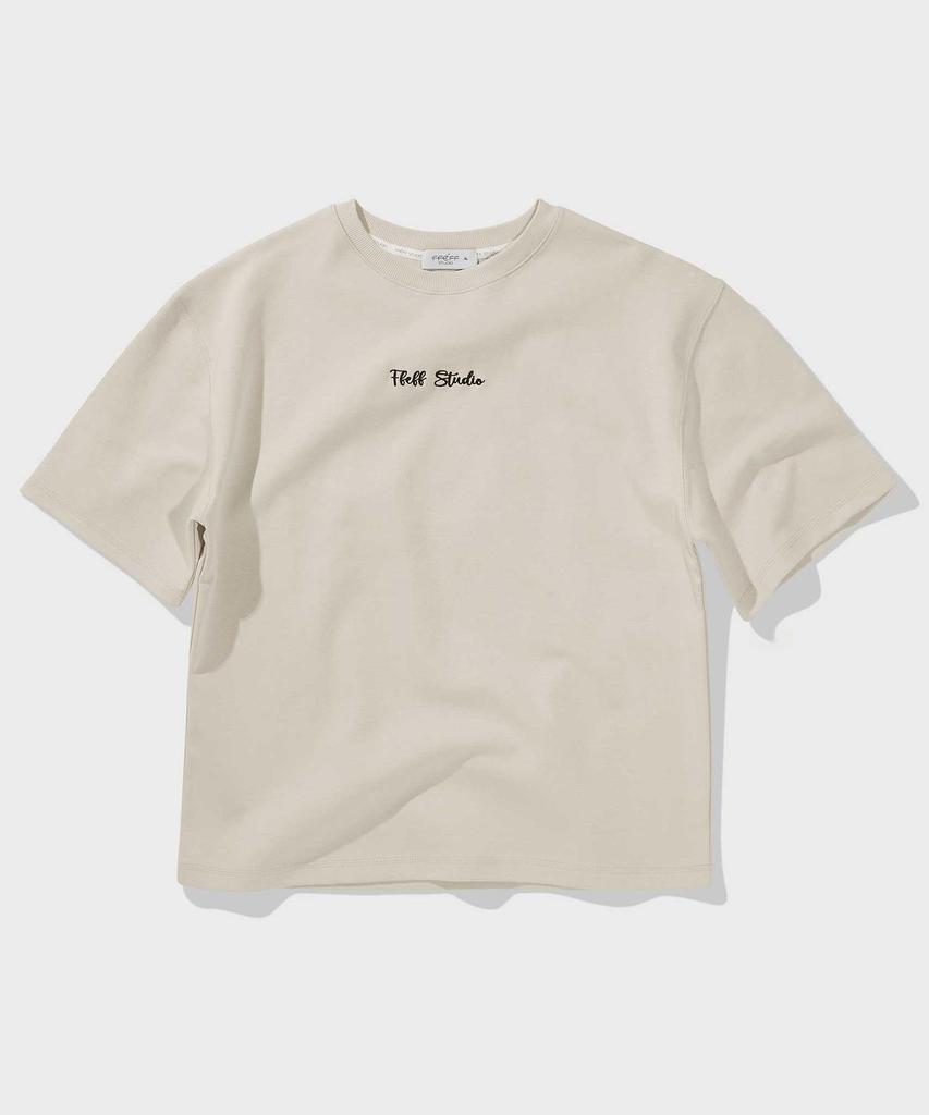 FFEFF STUDIO Lettering Embroidered Short Sleeve T-Shirt (Natural)