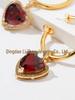 Retro Ruby and Diamond Heart Jewelry Set: Earrings, Ring, Necklace