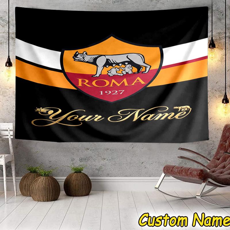 Custom Name AS Roma Football Club Emblem Tapestry Room Decoration Wall Hanging for Living Room Bedroom, dormitory, Birthday and Christmas gifts