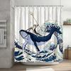 Funny Cat Shower Curtain, Cool Cat Dinosaur Japanese Ocean Wave Decor Fabric Bathroom Curtains, Kids Rustic Wooden Bath Curtain