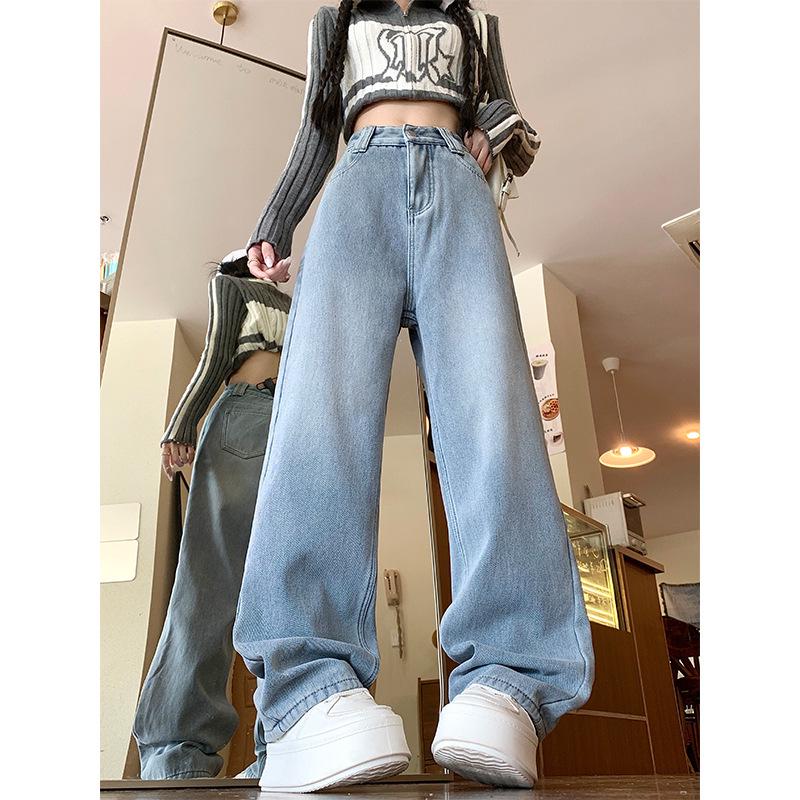 Winter 2025 Plus Size Fleece-Lined Straight Leg Jeans for Women - High Waist, Loose Fit, Slimming, Floor-Length.
