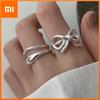 925 Sterling Silver Simple Ring For Women Fine Jewelry Finger Adjustable Open Vintage Hollow Bow Ring For Party Birthday Gift