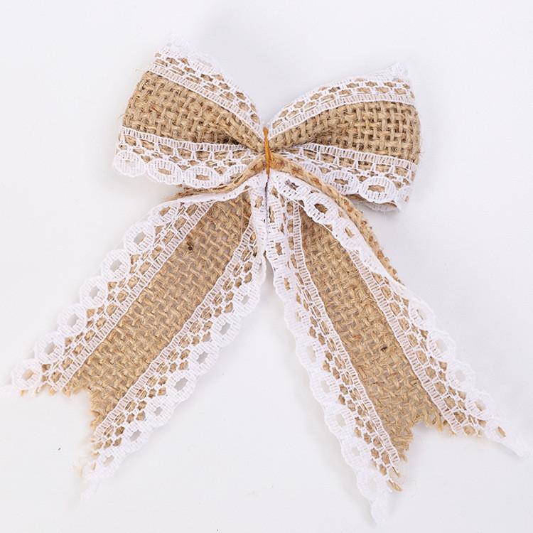 Christmas Bow Decor With Linen Fabric Handmade Holiday Diy Home Party Supplies