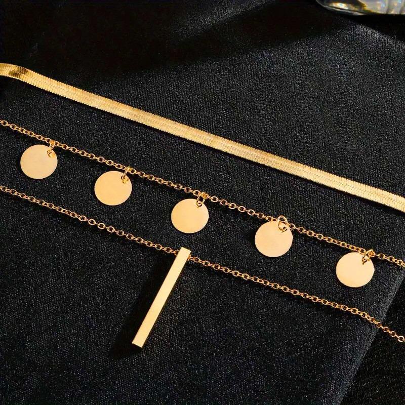 New Multi-layer Stacked Disc Tassel One-word Necklace Women's Small Vertical Strip Pendant Collarbone Chain Jewelry Batch