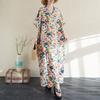 DIMANAF 2025 Women Plus Size Summer Dress Floral Casual Vintage Dress Basic V-Neck Loose Linen Long Dress Maxi