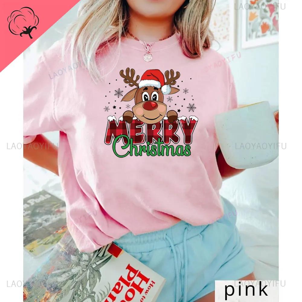 Merry Christmas Moose Graphics T-shirt Women Christmas Shirts Funny Christma Tops Fashion Harajuku Kawaii T-shirt Y2K Clothing