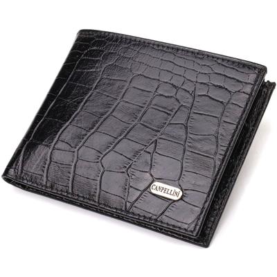 Stylish Men's Wallet Made of Genuine Leather with Crocodile Embossing CANPELLINI 21867 Black