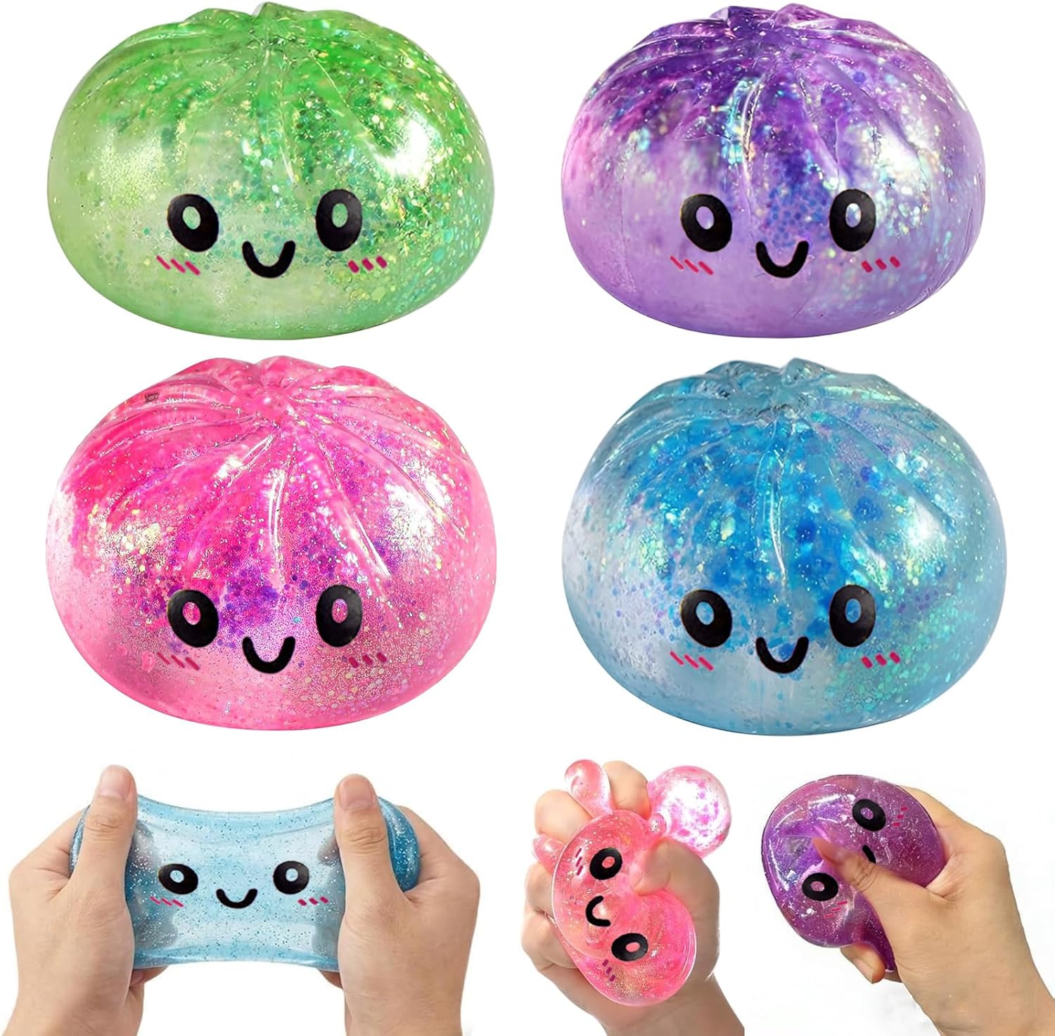Bai Fen Bai Dolls And Toys Glitter Dumpling Squishy Set: Maltose Texture Slow Rebound Stress Ball, Aesthetic Taba Fidget Toy, Sensory Office Relief Toy