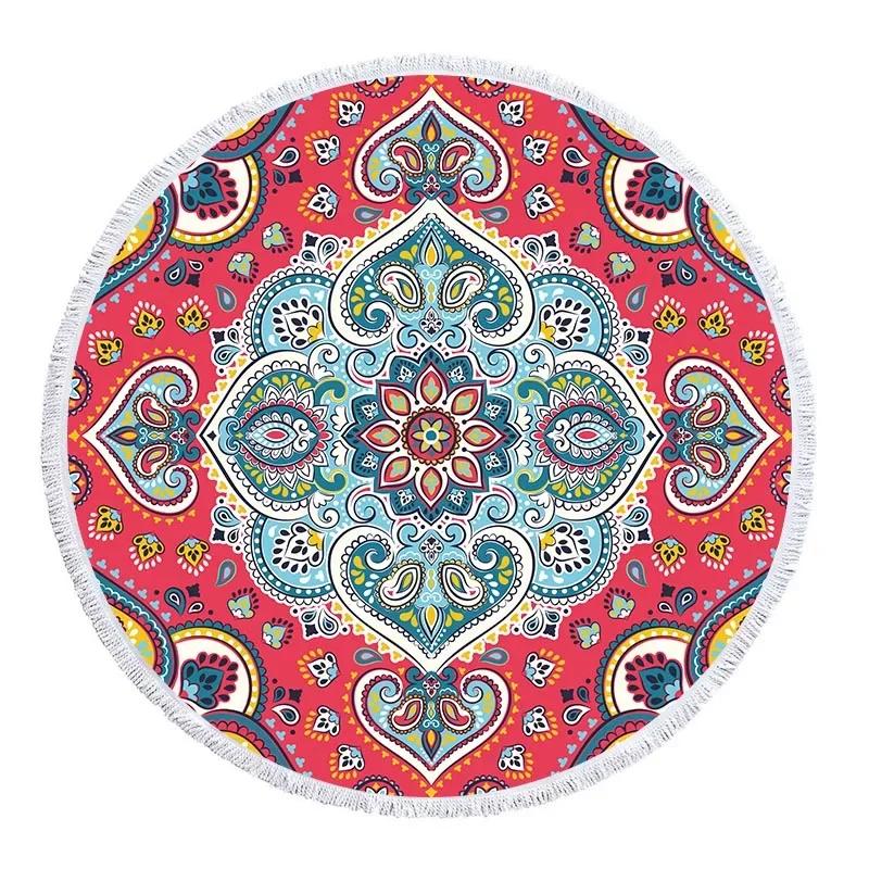 Telo Mare Rotondo Mandala con Frange Microfibra Assorbente Tappetino Copriletto Arazzo Coperta Asciugamano da Piscina da Bagno