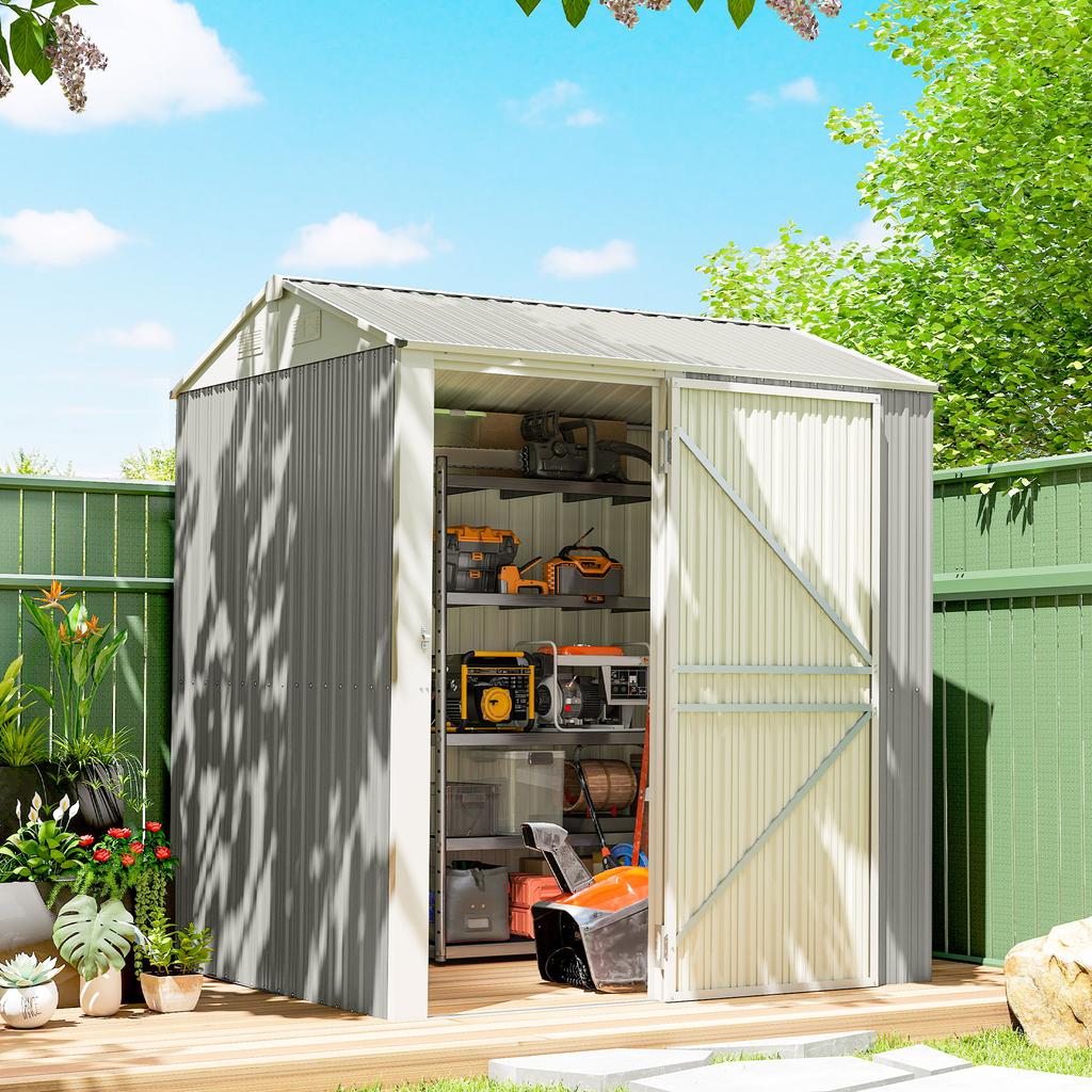 Tall Steel Garden Shed 3.51m² with Air Vents and Lockable Door, 209x177x236 Cm, Silver