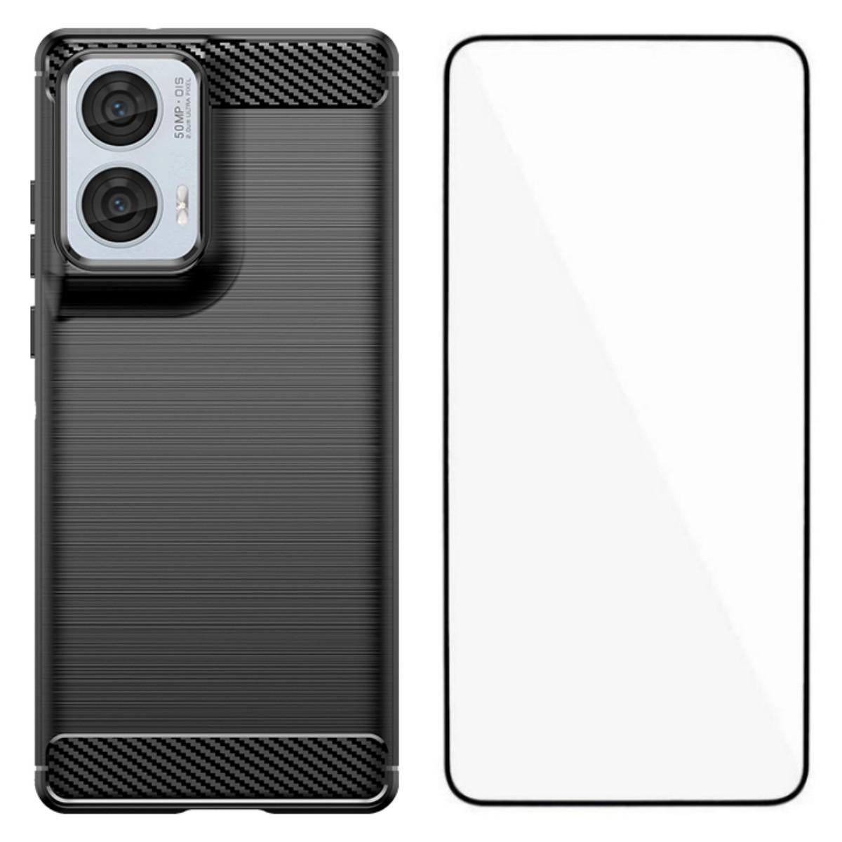 

Чехол для Motorola Moto G85 5G с защитной пленкой WANLONFENG Серия LS Отверстие для большого объектива Матовая текстура ТПУ Чехол для телефона Black