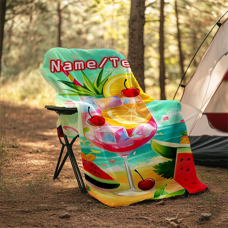 1PC Custom Name Summer Fruit Cocktail Outdooor Flannel Blankets Throw Blanket All-Season Throw Gift Bedspread for Couch, Bed, Camping Holiday Birthda