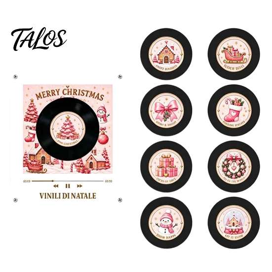 NFC Vinyl Record Player Fridge Magnet for Christmas, with 9 Programmable Records, Set 256MB Memory, LED Light-Up Personalized Magnetic Music Box Mini