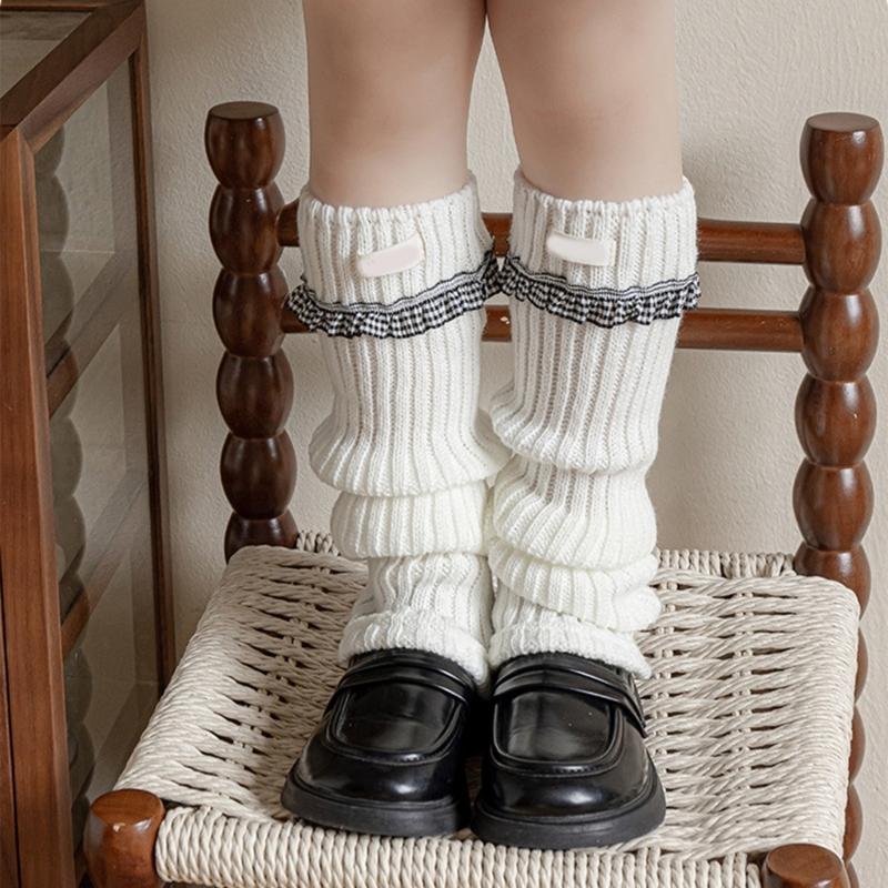 Elastic Sweet Style Leg Sleeves Warm Calf Length Socks For Girls Ruffled Design Fashionable Winter Accessories