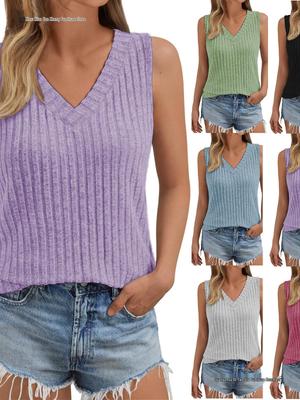 New Arrival Women's Sleeveless Knit V-Neck Ribbed Pullover Vest for Spring and Summer