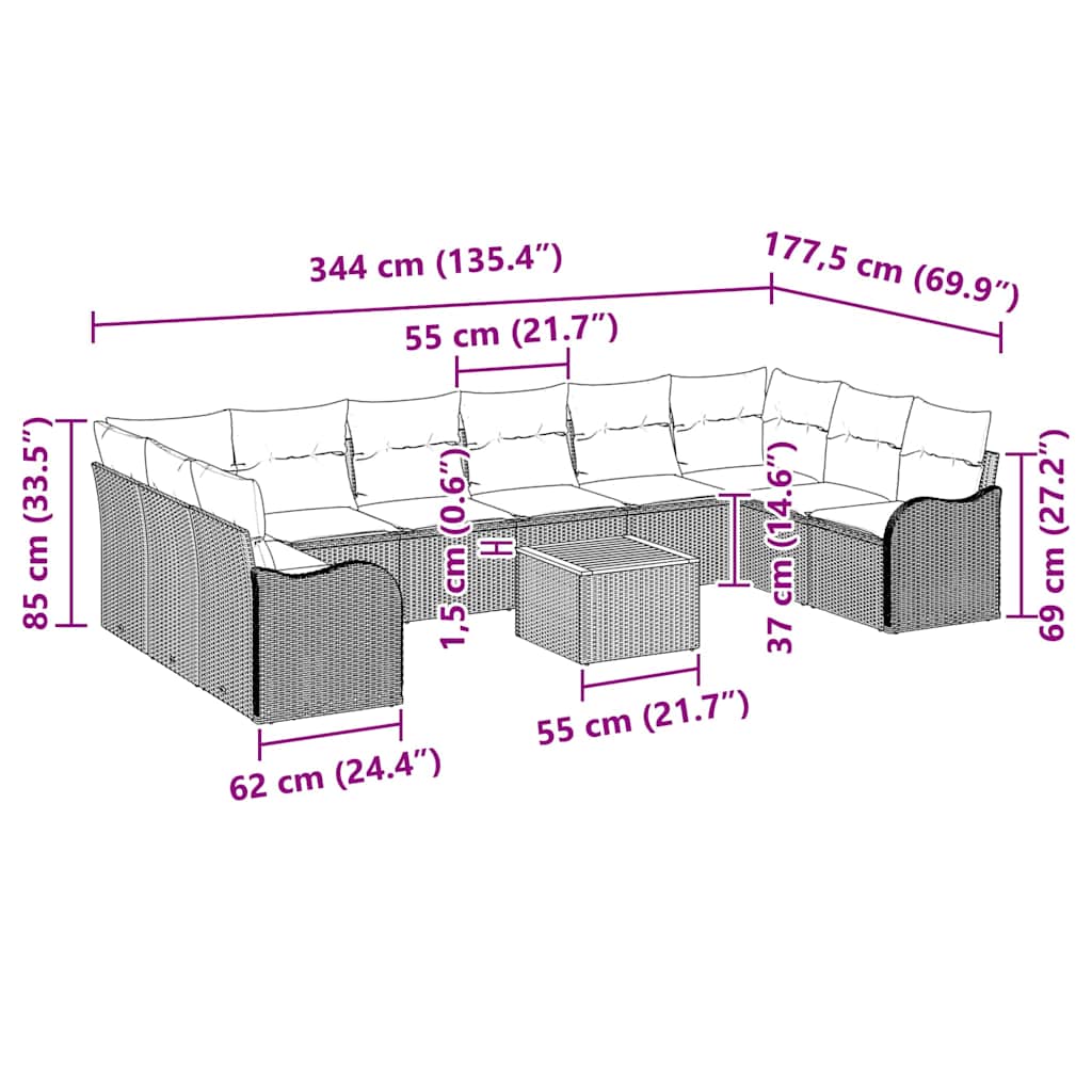 Garden Sofa Set 11 pcs Black and Cream Poly Rattan