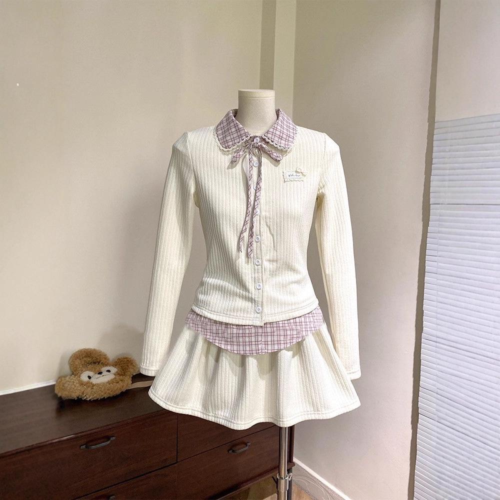 

Retro French Patchwork Waist-Cinched Sweet & Spicy Two-Piece Skirt Set Medium